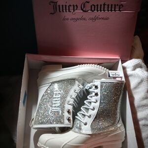 Juicy Couture White and Silver Glitter Boots